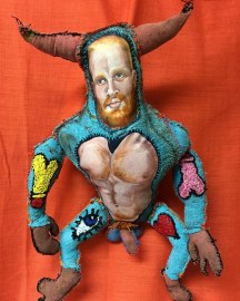 Adam the Minotaur, 2016, painted cloth, thread, polyfill, 15 by 24"