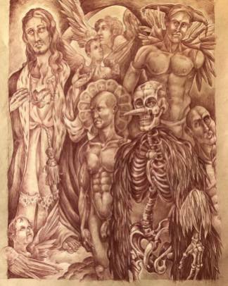 The Harrowing of Hell 2018 Sanguine pencil, white charcoal highlights on toned paper 24 by 18 inches