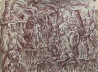 Orpheus' Descent 2018 Sanguine pencil, white chalk highlights on toned paper 18 by 24 inches